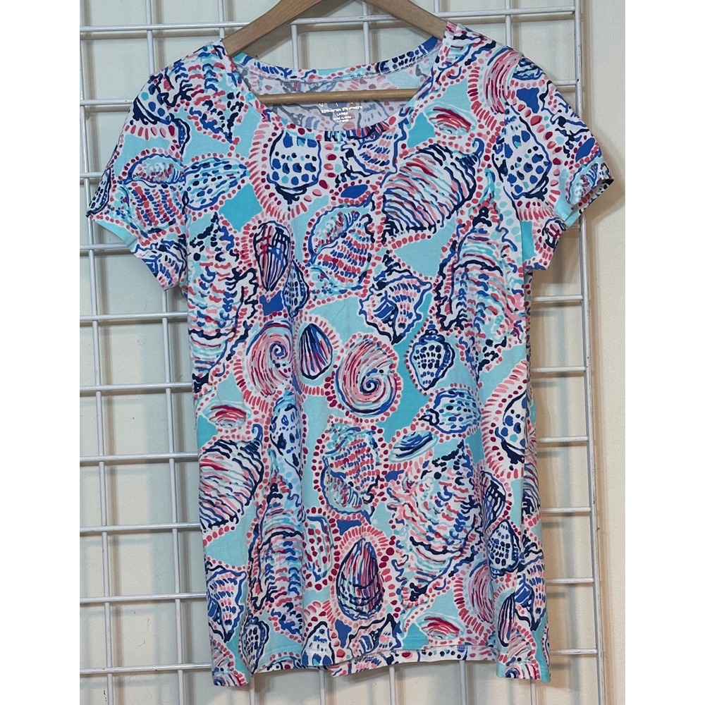 Lilly Pulitzer Karrie top  shell me about top.  Size large.  Blue pink vacation - Picture 2 of 7